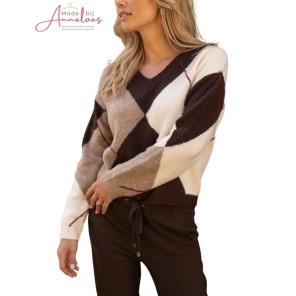 Elvira Pullover Gracie print 26-006 - Dark coffee check Elvira Pullover Gracie print 26-006 - Dark coffee check